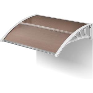 imageOutvita 118quotx38quot Window Awning Canopy Polycarbonate Front Door Patio Cover for UV Rain Snow ampamp Sunlight Protection Stylish Brown Panel with Black BracketBrownWhite