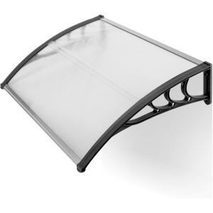 imageOutvita 118quotx38quot Window Awning Canopy Polycarbonate Front Door Patio Cover for UV Rain Snow ampamp Sunlight Protection Stylish Brown Panel with Black BracketWhiteBlack