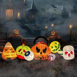imageOutvita 2 Packs Halloween Inflatables Set of Lighted Eyes Decoration 3Ft Blow Ups Green Eyes for Halloween Decor Outdoor with LEDs Party Supplies Blow up Decoration for Yard Lawn Patio GardenEyeball Candy Pumpkins