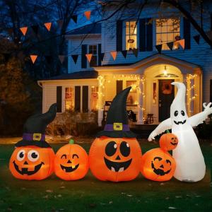 imageOutvita 2 Packs Halloween Inflatables Set of Lighted Eyes Decoration 3Ft Blow Ups Green Eyes for Halloween Decor Outdoor with LEDs Party Supplies Blow up Decoration for Yard Lawn Patio GardenGhost Pumpkins