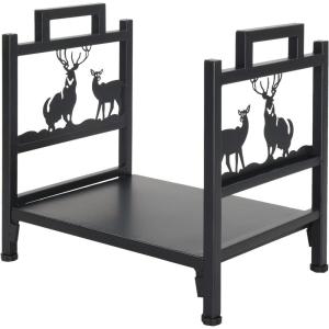 imageOutvita 2 Tier Firewood Log Rack Iron Lumber Storage Holder Wood Pile Stacker Organizer for Indoor Outdoor Fireplace Fire Stove Pit With 4 Fire Tools Hanging Hooks Christmas Elements Black13D x 179W x 174H