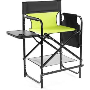 imageOutvita 26quot Tall Directors Chair Height Seat Folding with Side Table Storage Bag Support for 300Lbs Portable Makeup Artist Chair with Bar Height BlackGreenBlack