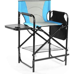 imageOutvita 26quot Tall Directors Chair Height Seat Folding with Side Table Storage Bag Support for 300Lbs Portable Makeup Artist Chair with Bar Height BlackBlueBlack
