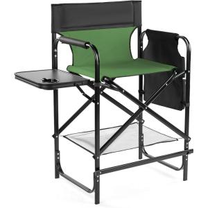 imageOutvita 26quot Tall Directors Chair Height Seat Folding with Side Table Storage Bag Support for 300Lbs Portable Makeup Artist Chair with Bar Height BlackDark GreenBlack