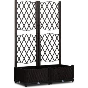 imageOutvita 31quot x 16quot x 48quot Raised Garden Bed with Trellis  Drainage Holes FreeStanding Trellis Planter Box Outdoor Floor Plant Bed for Vine Climbing Plants and Flowers in Garden Patio BalconyBrown