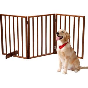 imageOutvita 3Panel Indoor Foldable Gate 24quot H Freestanding Wooden Pet Barrier Fence Pet Gate with Support Feet for Stairs Hallways DoorwaysBrownBrown