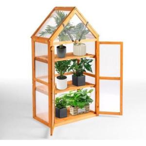 imageOutvita 3Tier Wooden Cold Frame Greenhouse 28quot L x 16quot W x 52quot H Portable Raised Flower Planter Cabinet with Transparent Acrylic Panels ampamp Openable RoofMini Greenhouse Shelves for Outdoor Indoor