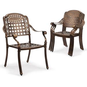 imageOutvita 4 Piece Outdoor Bistro Dining Chair Set AllWeather Cast Aluminum Dining Chairs with Cushion Stackable ampamp Easy to Store Furniture for Patio Garden Deck AntiqueBrownpattern V Without Cushion