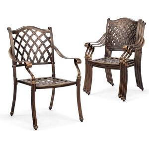 imageOutvita 4 Piece Outdoor Bistro Dining Chair Set AllWeather Cast Aluminum Dining Chairs with Cushion Stackable ampamp Easy to Store Furniture for Patio Garden Deck AntiqueBrownpattern Iv Without Cushion