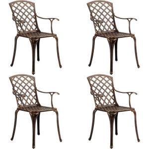 imageOutvita 4 Piece Outdoor Bistro Dining Chair Set AllWeather Cast Aluminum Dining Chairs with Cushion Stackable ampamp Easy to Store Furniture for Patio Garden Deck AntiqueBrownpattern Iii Without Cushion