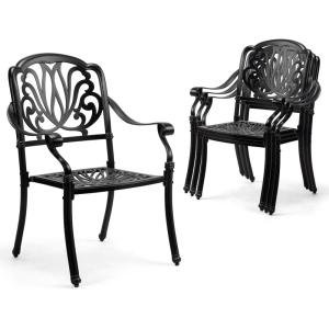 imageOutvita 4 Piece Outdoor Bistro Dining Chair Set AllWeather Cast Aluminum Dining Chairs with Cushion Stackable ampamp Easy to Store Furniture for Patio Garden Deck AntiqueBlackpattern I Without Cushion