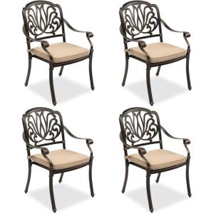 imageOutvita 4 Piece Outdoor Bistro Dining Chair Set AllWeather Cast Aluminum Dining Chairs with Cushion Stackable ampamp Easy to Store Furniture for Patio Garden Deck AntiqueBrownpattern I Include Cushion