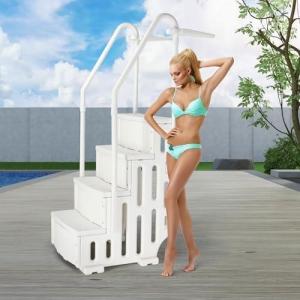 imageOutvita 4 Steps HeavyDuty Safety Pool Ladder for 35quot to 46quot Above Ground Swimming Pools 400lbs Capacity Stair Entrance with HandrailsWhiteWhite