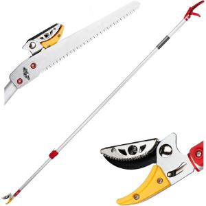 imageOutvita 4472FT Extendable Tree Pruner Lightweight Tree Trimmers Cut and Hold Pruning Trimmer Long Reach Pole Saw Telescoping Fruit Picker Branches Bypass Lopper Long Handle Pruner Silver4472FT