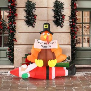 imageOutvita 49 FT Thanksgiving Turkey Inflatables Outdoor Decorations Blow Up Turkey with Pilgrim Hat Sitting on Santa Decor Builtin 3 LED Lights Thanksgiving ampamp Christmas Inflatable for Yard GardenTurkey
