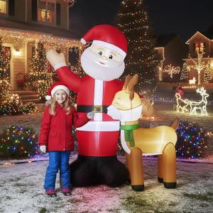 imageOutvita 49 FT Thanksgiving Turkey Inflatables Outdoor Decorations Blow Up Turkey with Pilgrim Hat Sitting on Santa Decor Builtin 3 LED Lights Thanksgiving ampamp Christmas Inflatable for Yard Gardenwith Deer