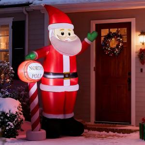 imageOutvita 49 FT Thanksgiving Turkey Inflatables Outdoor Decorations Blow Up Turkey with Pilgrim Hat Sitting on Santa Decor Builtin 3 LED Lights Thanksgiving ampamp Christmas Inflatable for Yard GardenSanta Claus with Guidepost