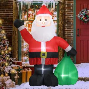 imageOutvita 49 FT Thanksgiving Turkey Inflatables Outdoor Decorations Blow Up Turkey with Pilgrim Hat Sitting on Santa Decor Builtin 3 LED Lights Thanksgiving ampamp Christmas Inflatable for Yard Gardenholding Sack