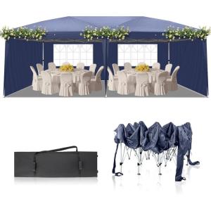 imageOutvita 65x65ft Pop Up Canopy Tent Outdoor Instant Shelter Folding Canopy with Carry Bag for Commercial Events Party Backyard BBQ Camping Blue1020 Blue4 side walls