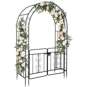 imageOutvita 73FT Garden Arch Arbor Heavy Duty Metal Arbour Archway Decorative Frame Stand Trellis with Ground Stakes for Wedding Ceremony Party Plant Climbing Rose Vines Lawn Patio Black302 Pounds