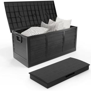 imageOutvita Foldable 75 Gallon Outdoor Storage Box Plastic Storage Containers with Lid Patio Deck Box Furniture for Garden Pool Balcony Yard Gray BodyBlack LidBlack