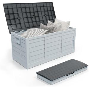 imageOutvita Foldable 75 Gallon Outdoor Storage Box Plastic Storage Containers with Lid Patio Deck Box Furniture for Garden Pool Balcony Yard Gray BodyBlack LidGray BodyBlack Lid