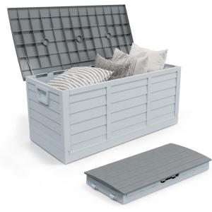 imageOutvita Foldable 75 Gallon Outdoor Storage Box Plastic Storage Containers with Lid Patio Deck Box Furniture for Garden Pool Balcony Yard Gray BodyBlack LidGray BodyGray Lid