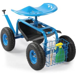 imageOutvita Garden Cart Gardening Workseat wWheels Rolling Work Seat with Adjustable 360 Degree Swivel Seat Basket and Tool Tray Patio Wagon Scooter for Lawn Yard Outdoor PlantingGreenBlue