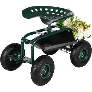 imageOutvita Garden Cart Gardening Workseat wWheels Rolling Work Seat with Adjustable 360 Degree Swivel Seat Basket and Tool Tray Patio Wagon Scooter for Lawn Yard Outdoor PlantingGreenGreen