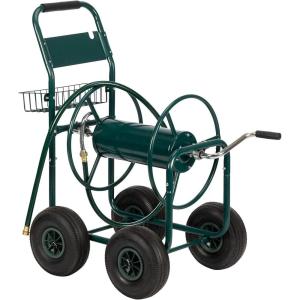 imageOutvita Garden Hose Reel Cart Lawn Water Planting Cart with Wheels Heavy Duty Outdoor Yard Water Planting Truck Holds 300Feet of 58Inch Hose with Storage Basket for Patio FarmGreen