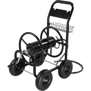 imageOutvita Garden Hose Reel Cart Lawn Water Planting Cart with Wheels Heavy Duty Outdoor Yard Water Planting Truck with Storage Basket for Patio FarmBlack