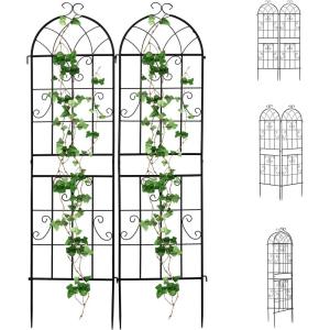 imageOutvita Garden Trellis for Climbing Plants 2 Pack 5 Ft Large Decorative Outdoor Cucumber Trellis Rust Proof Metal Vegetables Flowers Support for Tomatoes Vines RosesGrid Pattern5 FtGrid pattern