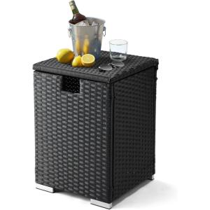 imageOutvita Gas Tank Storage Box 157in Wicker Propane Tank Cover Table for Fire Pit Table and Gas Grill Patio Furniture BrownBlack