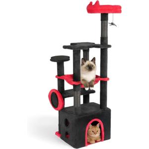 imageOutvita Halloween Cat Tree 44quot Cat Tower with Spacious Cat Condo Gothic Scratching Posts with 1 Padded Perches Large Platform Cat Activities Furniture Red ampamp Black531