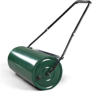 imageOutvita Lawn Roller 10 Gallons Water and Sand Filled Garden Drum Roller with U Shaped Handle Tow beind Sod Roller for Planting SeedingBlackGreen  Black
