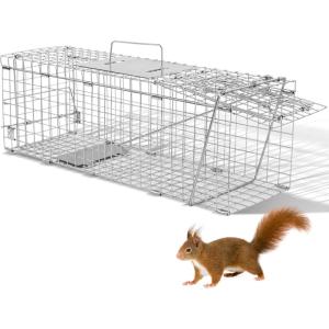imageOutvita Live Animal Cage Trap 32quot Heavy Duty Folding Steel Cage Catch Release Humane Rodent Cage for Rabbits Stray Cat Squirrel Raccoon Mole Gopher Chicken Opossum Skunk ampamp ChipmunksSilver 24
