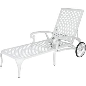 imageOutvita Lounge Chairs for Outside Patio Cast Aluminum Recliner with Adjustable Back and Rolling Wheels for Backyard Porch Pool Balcony Deck WhiteWhite