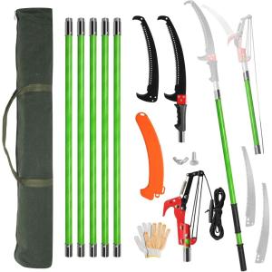 imageOutvita Manual Pole Saw 26 Feet Extendable Tree Pruner with Knives and Storage Pocket Sharp Steel Blade and Scissors High Branches Trimming for Pruning Palms and ShrubsOrangeGreen