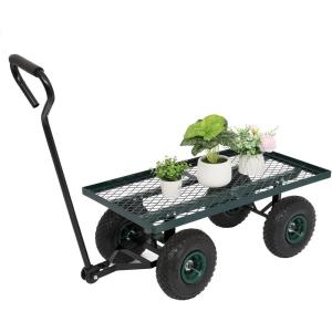 imageOutvita Metal Deck Garden Cart with 10 Air Tires Heavy Duty Wagon Cart for Farm Yard and Cargo Green38L x 34W x 18H
