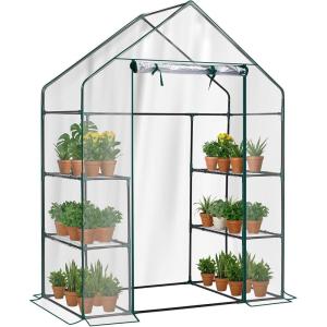 imageOutvita Mini Greenhouse Small PE Plant Green House with 4 Tiers Rack Shelf Clips Rollup Zipper Door Gardening Supplies for Indoor Outdoor Seedling Frost Protection  27quotx196quotx63quot WhitePVC Cover