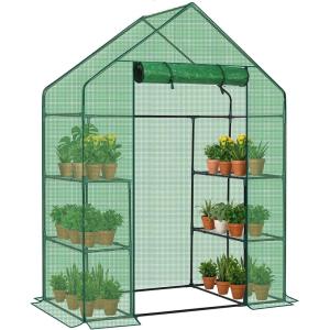 imageOutvita Mini Greenhouse Small PE Plant Green House with 4 Tiers Rack Shelf Clips Rollup Zipper Door Gardening Supplies for Indoor Outdoor Seedling Frost Protection  27quotx196quotx63quot WhitePE Cover