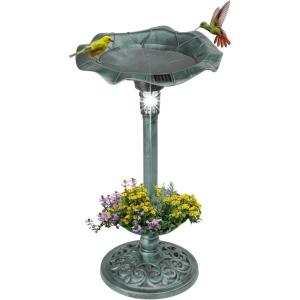 imageOutvita Outdoor Bird Bath Garden Bird Baths Decorations with SolarPowered Lamp and Resin Pedestal Flower Planter Base Bird Feeder for Yard Patio 30quot H Atrovirens
