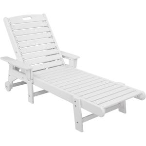 imageOutvita Outdoor Lounge Chair HDPE Chaise Lounge 5Level Adjustable Backrest Pool Lounge Chair with Rolling Wheels Outdoor Lounge Furniture for Beach Patio Backyard Balcony Deck