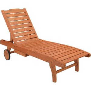 imageOutvita Outdoor Wooden Chaise Lounge Chair 62quot Longer Sun Lounger Recliner with Adjustable Backrest and Wheels for Beach Poolside Deck Porch Garden