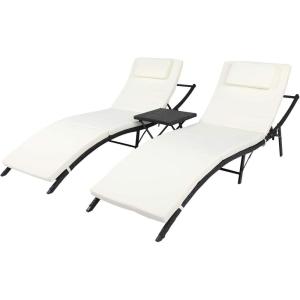imageOutvita Paito Chaise Lounge Chairs Set 2Pcs PE Rattan Wicker Lounge Chair with 5 Adjustable Positions Soft Cushion and Side Table for Poolside Backyard Deck Garden Beach