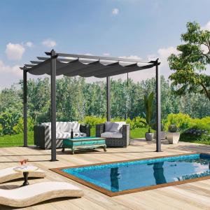 imageOutvita Patio Pergola 10x10ft Aluminum Gazebo with Adjustable Retractable Waterproof Sun Shade Shelter Awning for Garden Lawn Deck