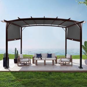imageOutvita Patio Pergola 9x12ft Arched Aluminum Gazebo with Adjustable Waterproof Sun Shade Shelter Awning for Garden Lawn Deck