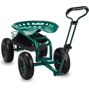 imageOutvita Rolling Garden Work Seat with Wheels Garden Scooter with 360 Degree Swivel Seat ampamp Extendable Handle ampamp Tool Tray Gardening Stool for PlantingGreenGreen