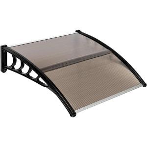 imageOutvita Window Awning Door Canopy 40quotx30quot Polycarbonate Cover Front Door Outdoor Patio Awning Canopy UV Rain Snow Sunlight Protection Hollow Sheet Clear Board ampamp White BracketBrown Board  Black Bracket