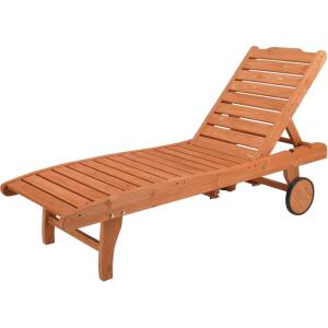 imageOutvita Wood Chaise Lounge Chair 62quot L Outdoor Sun Lounger Recliner with 3 Backrest Angles Tray and Wheels for Beach Poolside Deck Porch Garden Natural